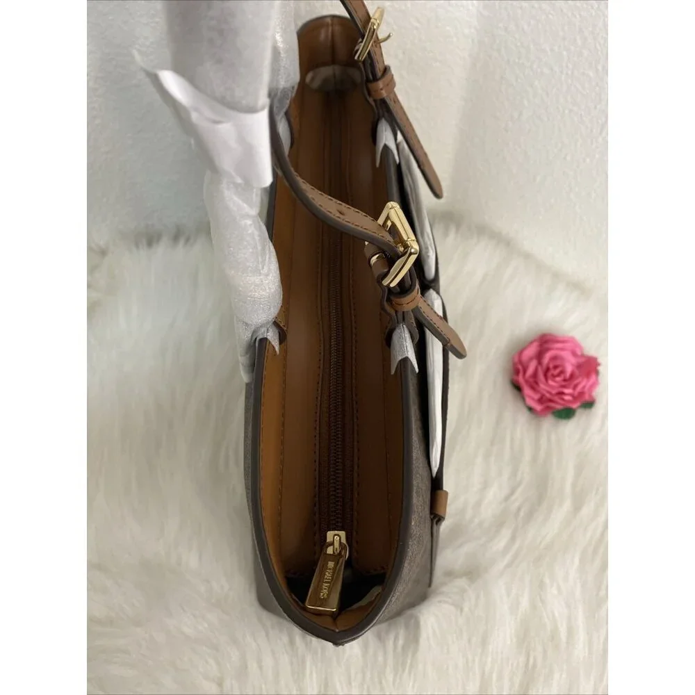 MICHAEL KORS JET SET TRAVEL MD DOUBLE POCKET TOTE SHOULDER BAG MK BROWN MOCHA